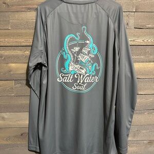 Salt Water Soul Men's Gray Swim Rash Guard long sleeve fishing shirt